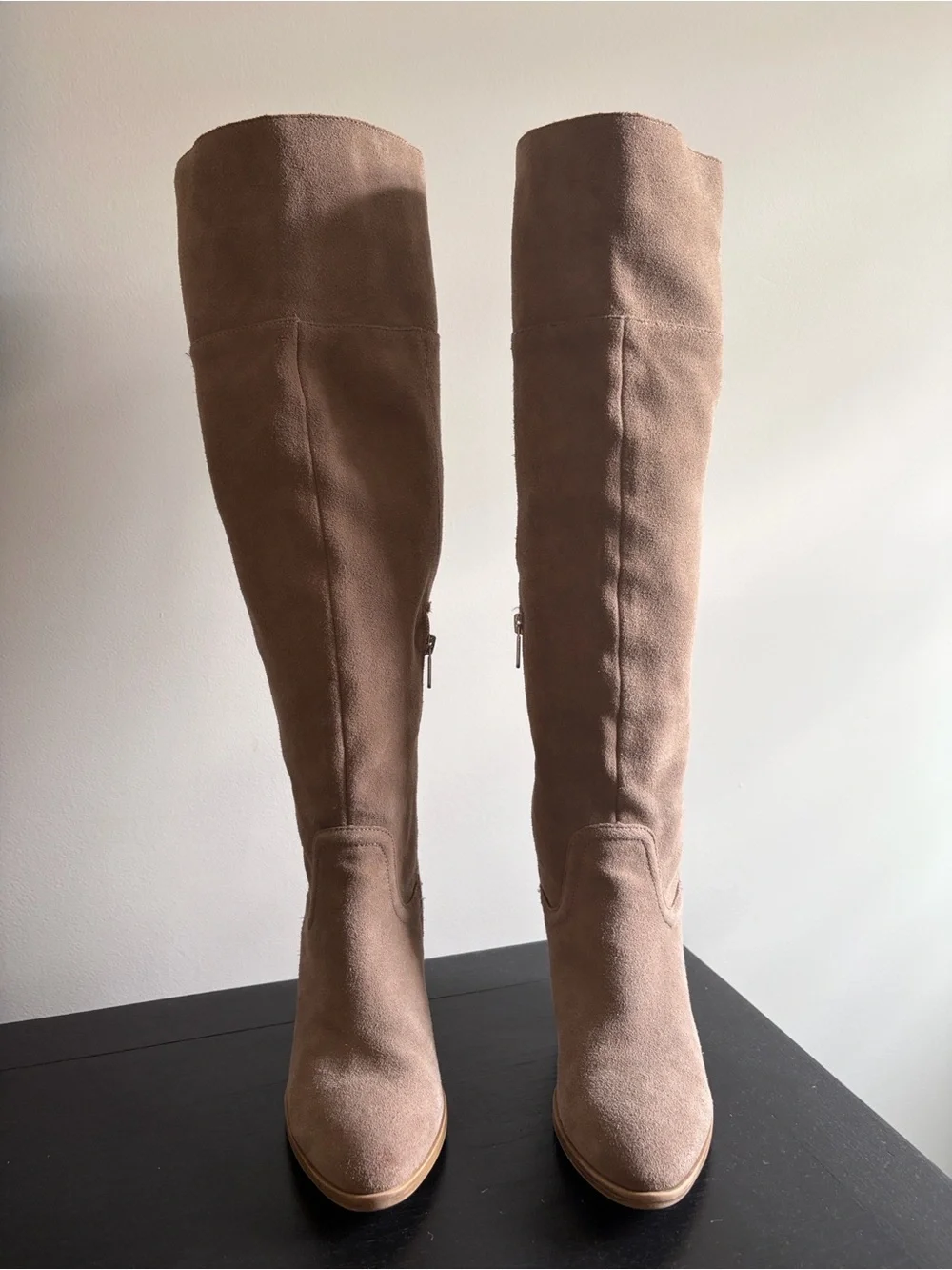 Steve Madden Over-the-Knee Suede Boots in Taupe with Block Heel